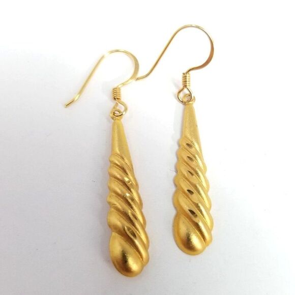 Vintage Gold Tone Drop Shape Dangle Earrings, Spiral, Minimal, Light Weight - Picture 1 of 6